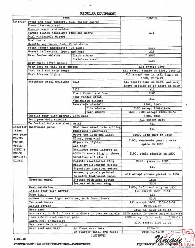 1949 Chevrolet Specifications Page 7